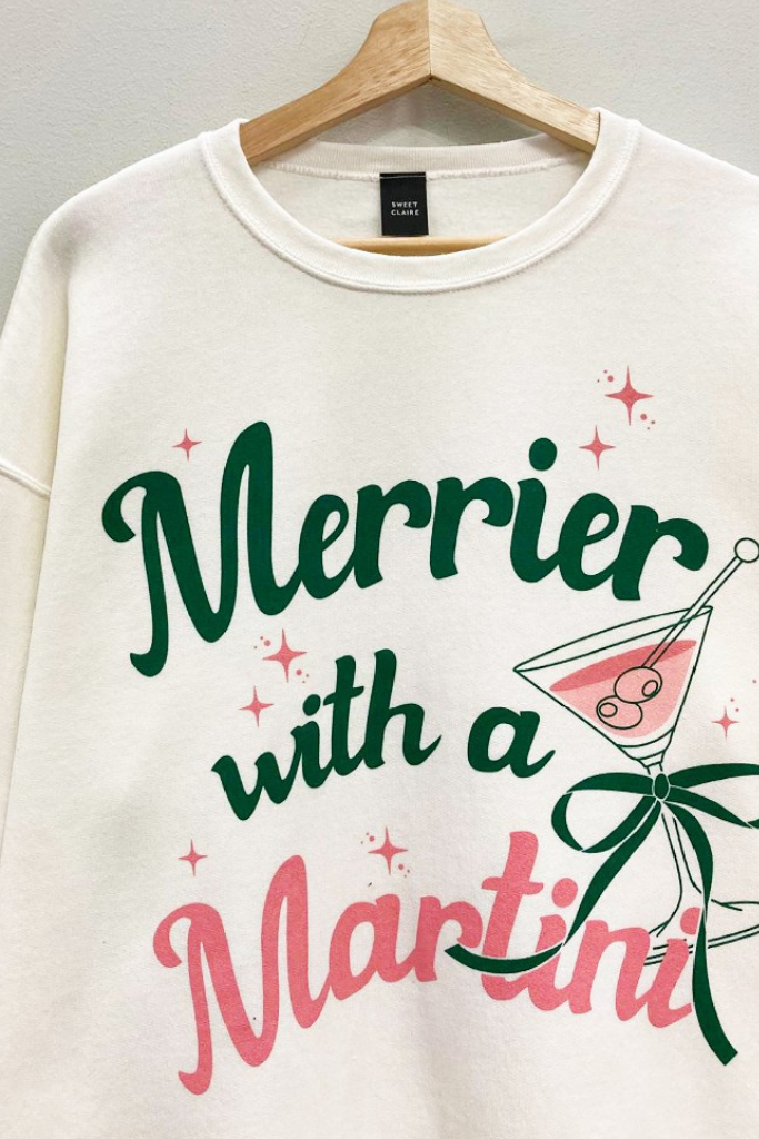 Merrier With A Martini Sweatshirt - Cream