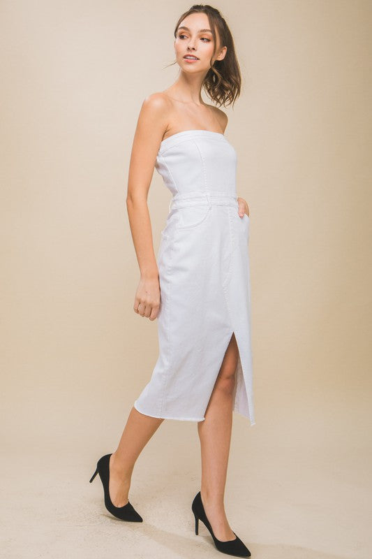 Gracelynn Strapless Midi Dress - White Denim