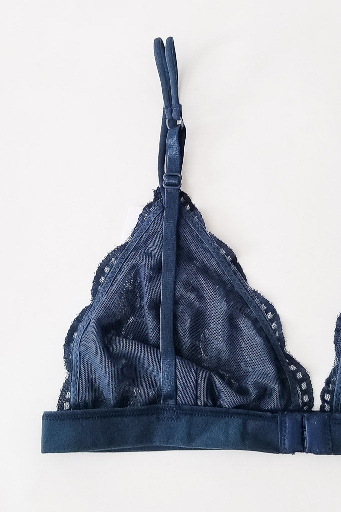 Daisy Triangle Lace Bralette - Navy