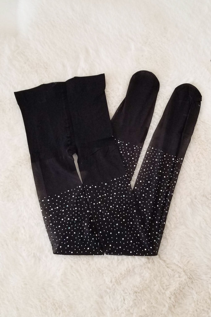 Never Too Much Rhinestone Stocking- Black