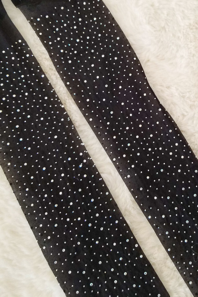 Never Too Much Rhinestone Stocking- Black