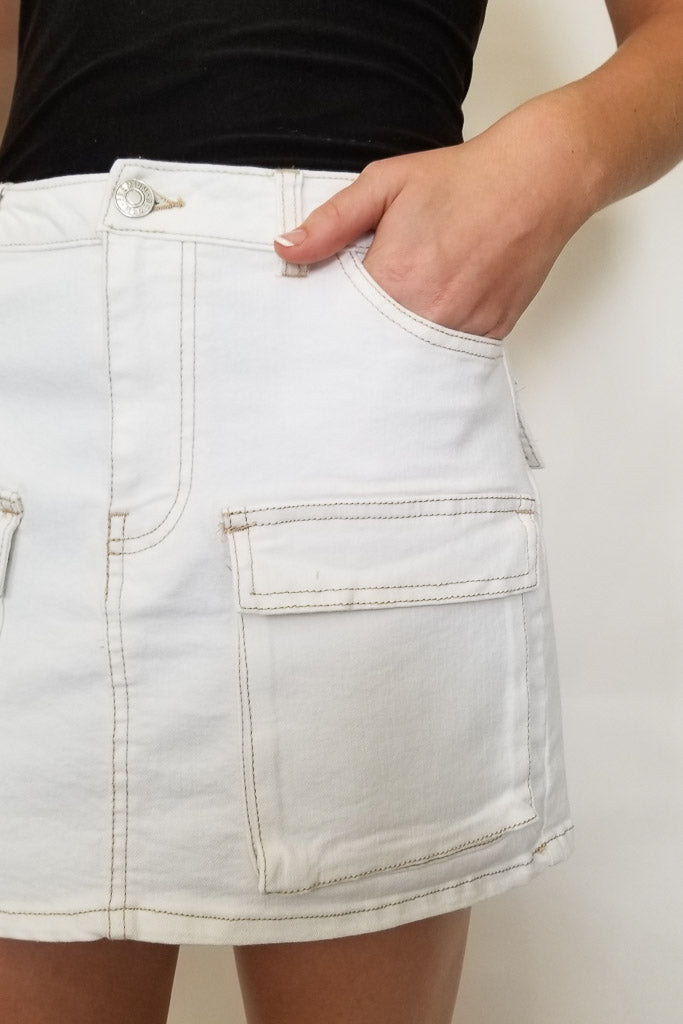 Zeze Cargo Denim Skirt - White