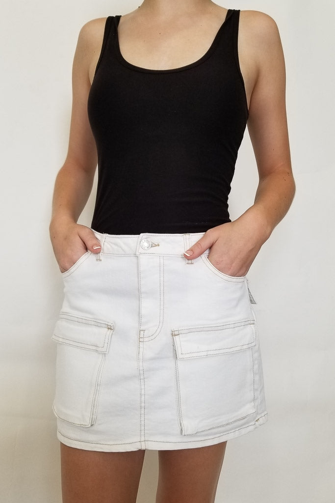 Zeze Cargo Denim Skirt - White