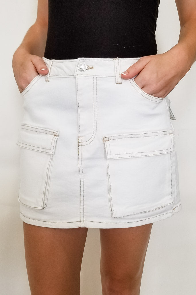 Zeze Cargo Denim Skirt - White