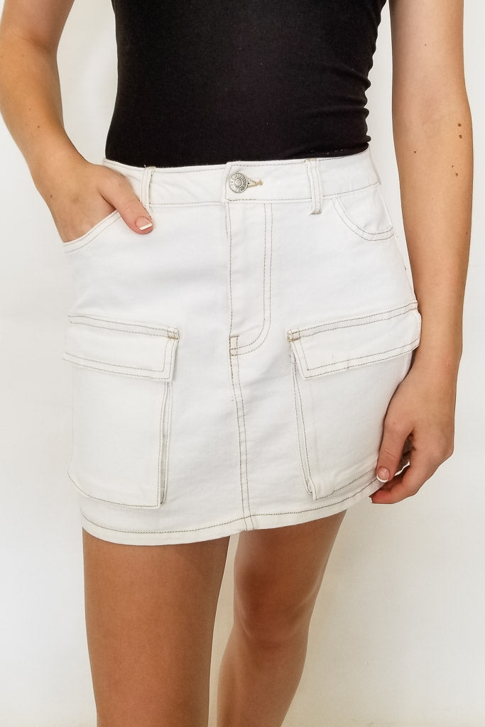 Zeze Cargo Denim Skirt - White