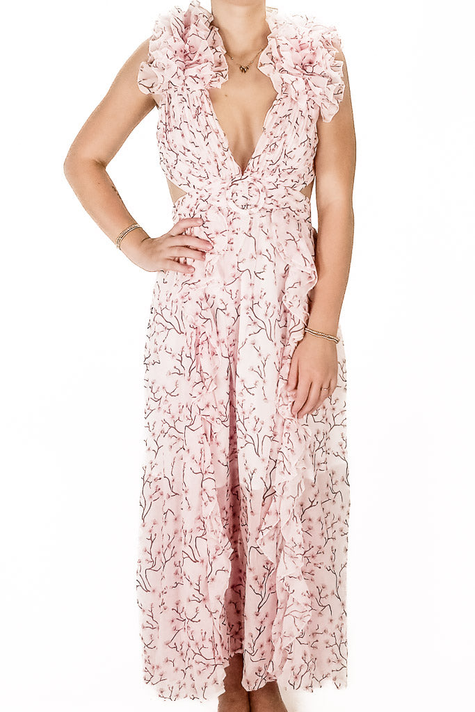 What A Doll Floral Halter Midi Dress - Pink