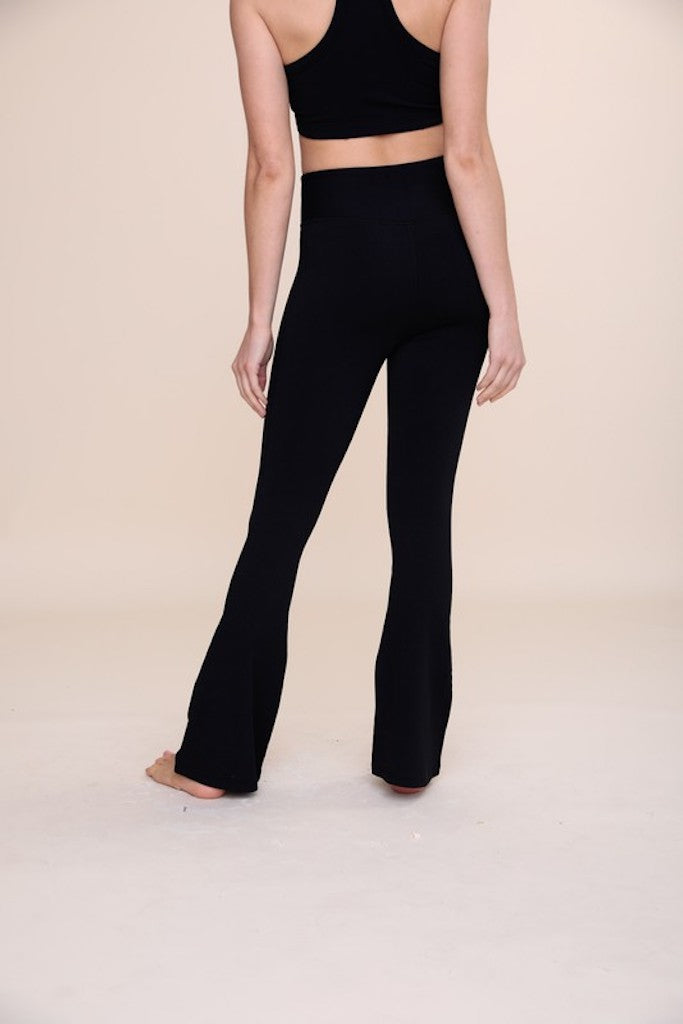 Spotted You Ribbed Flare Leggings- Black