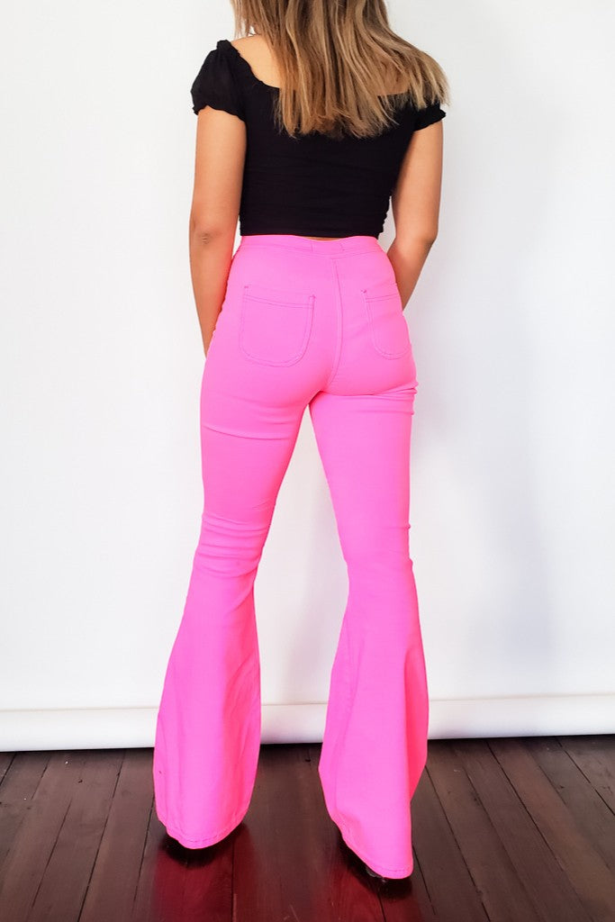 Muchacha Alegre High Rise Flare Pants (Neon Pink) – Valeria'S Boutique