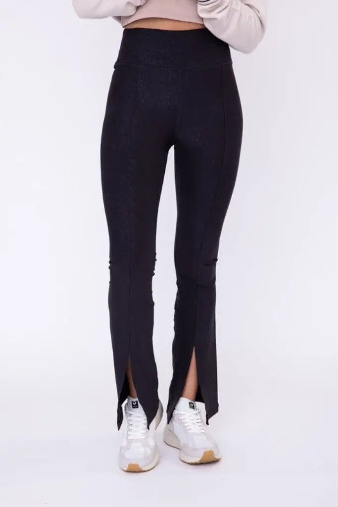 Good Days Front Slit Flare Leggings- Black Foil