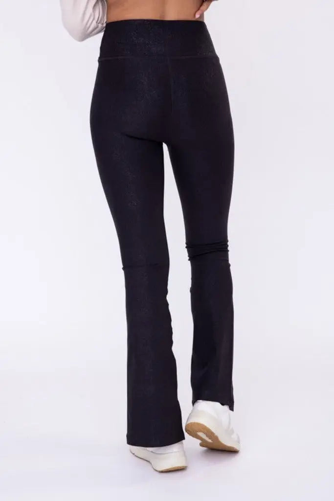 Good Days Front Slit Flare Leggings- Black Foil