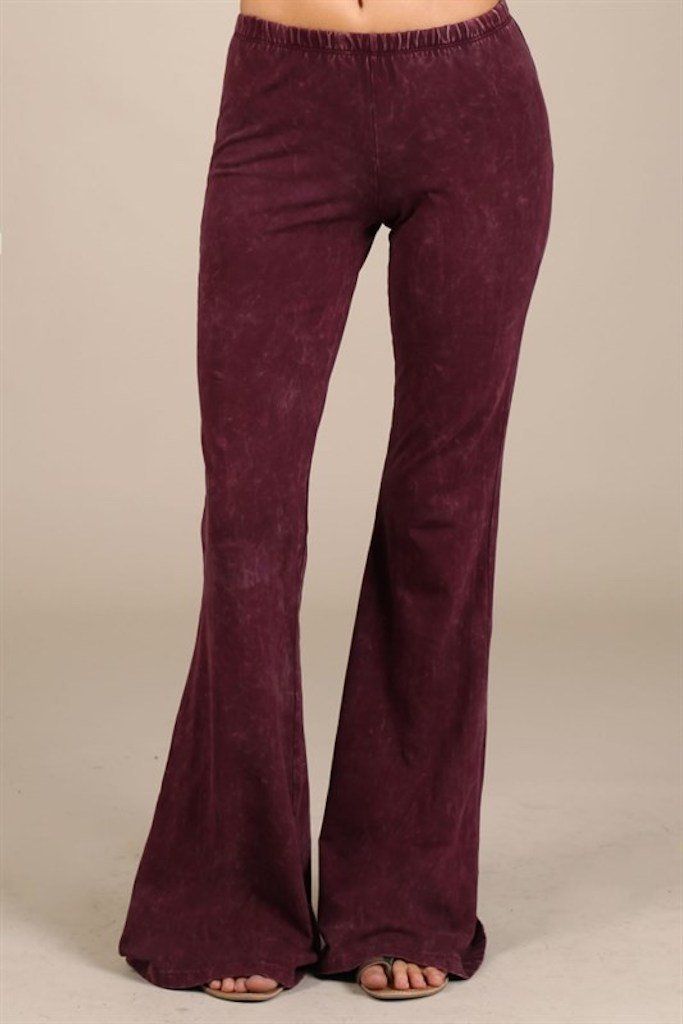 Nine To Five Bell Bottom Pants - Burgundy