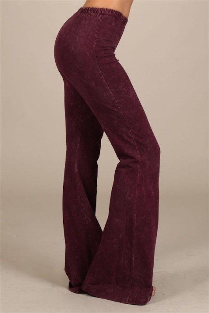 Nine To Five Bell Bottom Pants - Burgundy