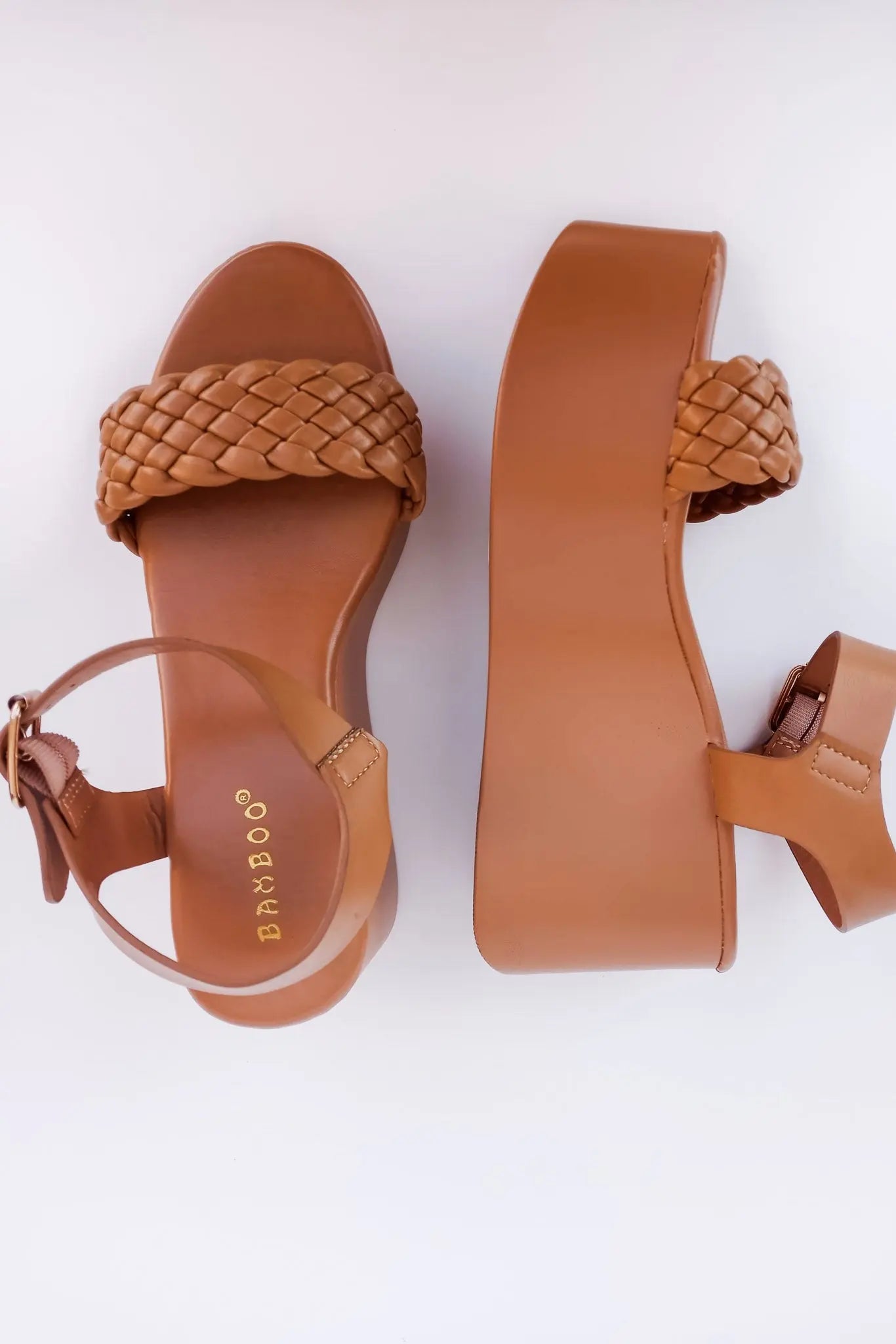 Catalina platform sandals with camel braided straps • Vanessa Wu