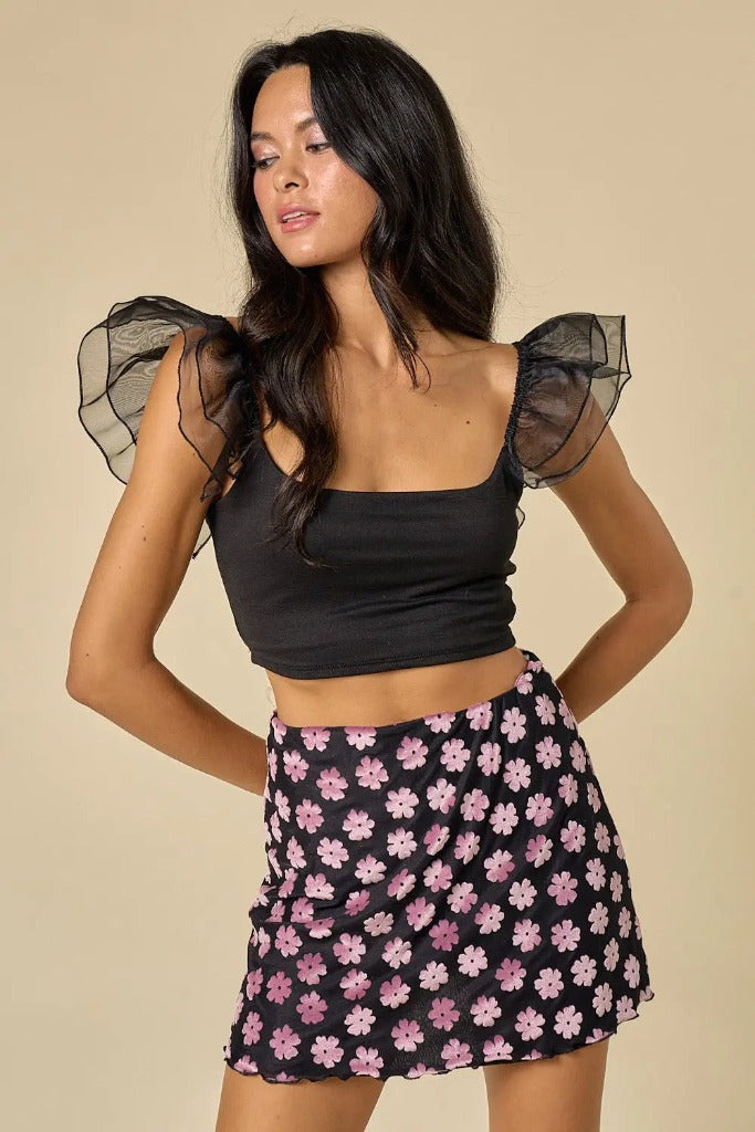 Take My Hand Ruffle Sleeve Crop Top- Black