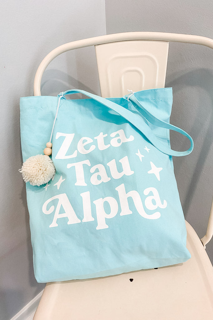 Retro Sorority Pom Pom Tote Bag - Zeta Tau Alpha