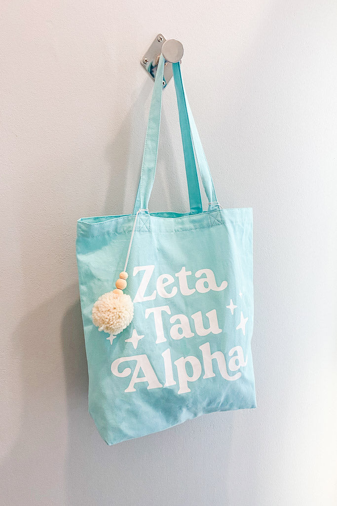 Retro Sorority Pom Pom Tote Bag - Zeta Tau Alpha