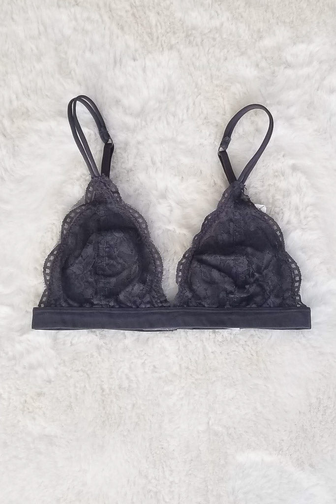 Daisy Triangle Lace Bralette - Charcoal